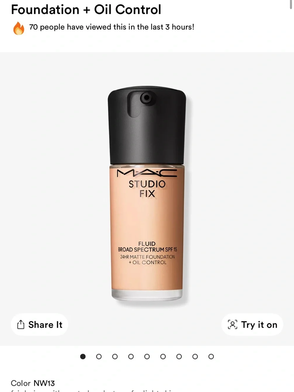 MAC Cosmetics Studio Fix Fluid Foundation NW13 Light Neutral NWT